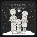 Christmas Caroling Square Sticker<br><div class="desc">Little Boy stands front and centre of his parents as he and they sing Christmas carols. Mom and dad each hold their booklets while Little Boy, with his arms flailed out, sings with all his might. Snow falls around them and a single star shines upon them on this glorious night....</div>