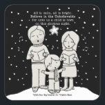 Christmas Caroling Square Sticker<br><div class="desc">Little Boy stands front and centre of his parents as he and they sing Christmas carols. Mom and dad each hold their booklets while Little Boy, with his arms flailed out, sings with all his might. Snow falls around them and a single star shines upon them on this glorious night....</div>