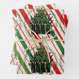Christmas Carollers Singing Carols Christmas Tree  Wrapping Paper Sheet