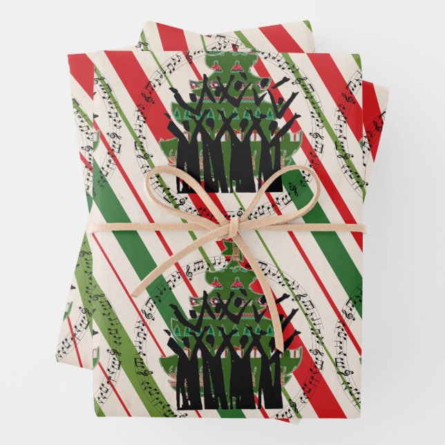 Christmas Carollers Singing Carols Christmas Tree  Wrapping Paper Sheet (In situ)
