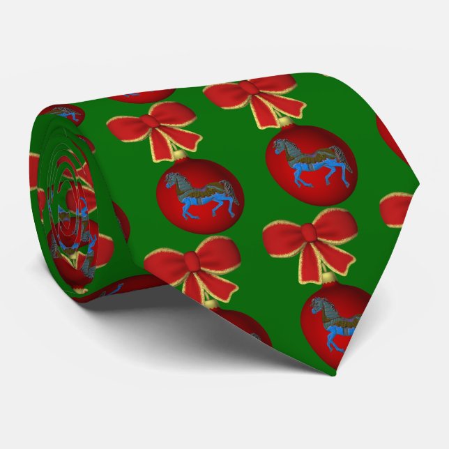 Christmas Carousel Horse Holiday Neck Tie (Rolled)