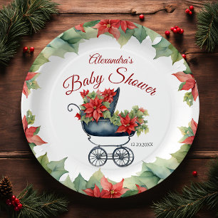 Christmas Carriage Baby Shower Paper Plate