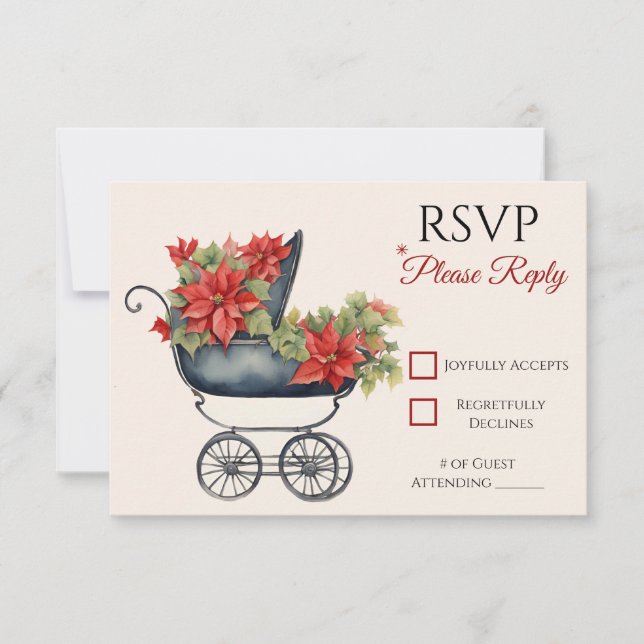 Christmas Carriage Baby Shower RSVP Card (Front)