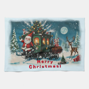 Christmas Carriage - Santa's Delivery Wagon Kitchen Towel