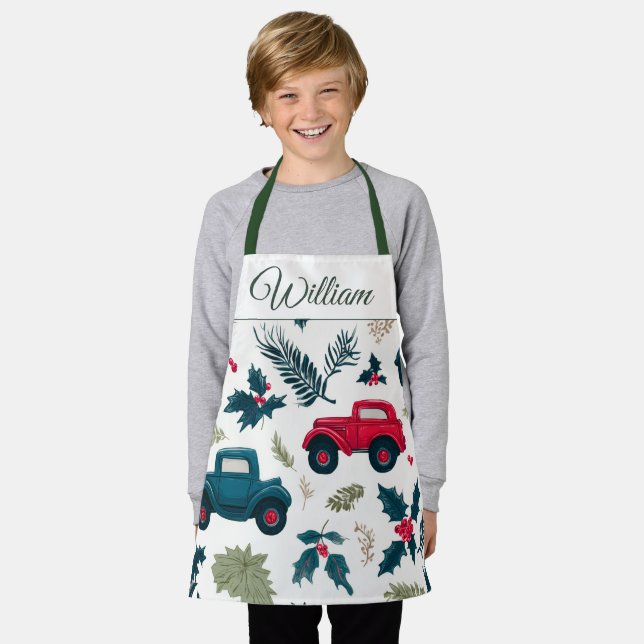Christmas Cars Design | Custom Name Kids Apron (Worn)