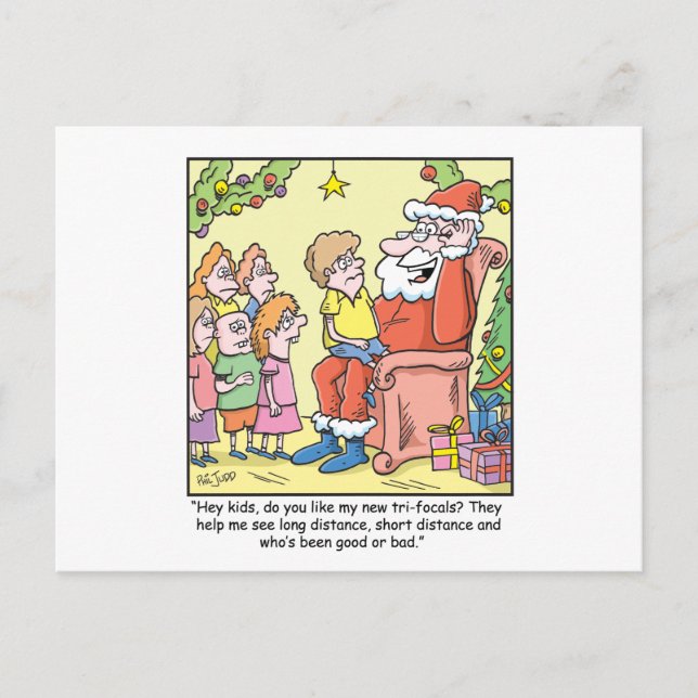 Christmas Cartoon about Santas New Glasses Holiday Postcard (Front)
