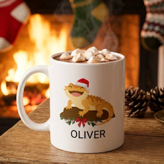 Christmas Cartoon Bearded Dragon Custom Name Coffee Mug