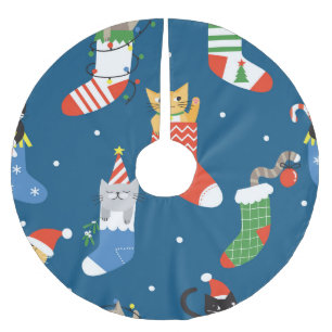 Christmas Cartoon Cats Cute Pattern Brushed Polyester Tree Skirt