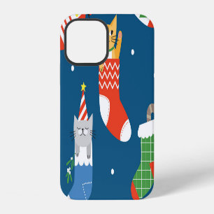 Christmas Cartoon Cats Cute Pattern iPhone 12 Case