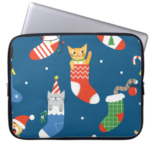 Christmas Cartoon Cats Cute Pattern Laptop Sleeve