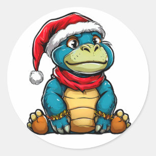 Christmas cartoon dinosaur Cute Festive Dino Classic Round Sticker