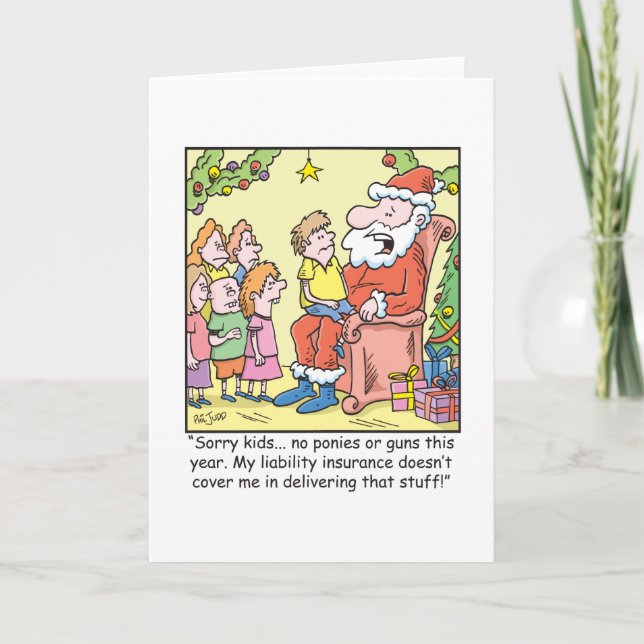Christmas Cartoon Insurance for Santa Claus Holiday Card (Front)