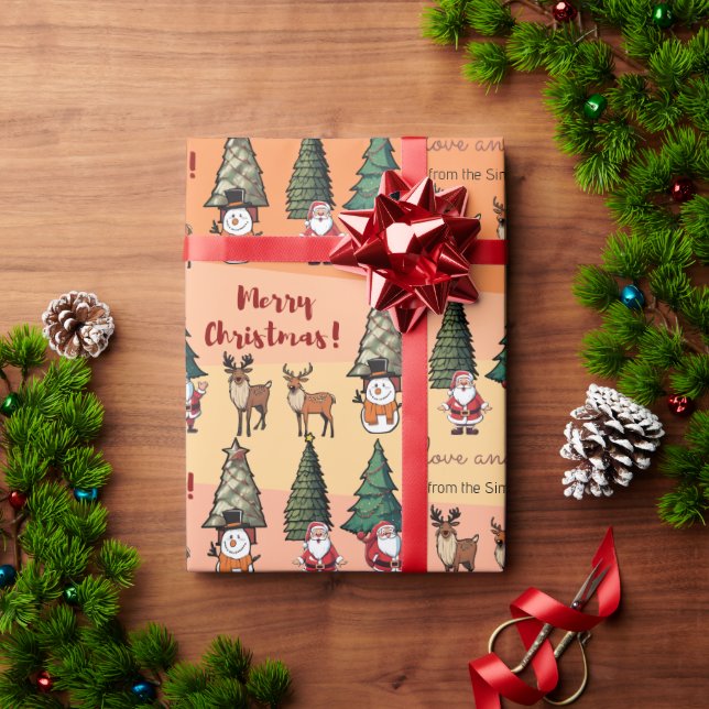 Christmas Cartoon Pattern - Snowman Santa Reindeer Wrapping Paper (Holiday Gift)