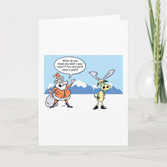 Christmas Cartoon Santa and Reindeer on Strike Holiday Card (Front)