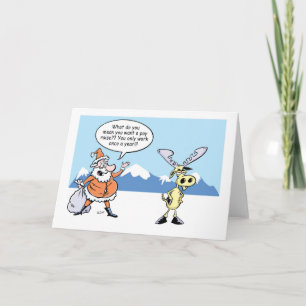 Christmas Cartoon Santa and Reindeer on Strike Holiday Card