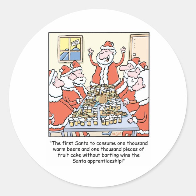 Christmas Cartoon Santa Apprenticeship Classic Round Sticker (Front)