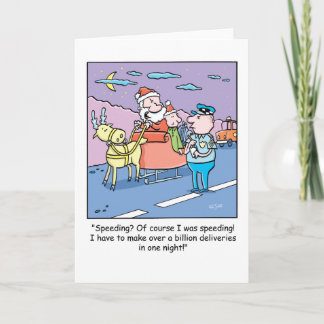 Christmas Cartoon Santa Caught Speeding Holiday Card