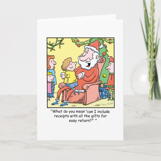 Christmas Cartoon Santa Claus Receipts Holiday Card (Front)