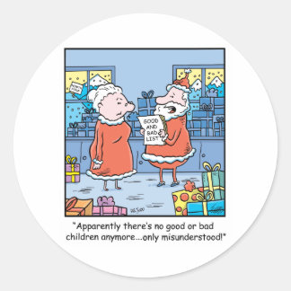 Christmas Cartoon Santas Good and Bad List Classic Round Sticker