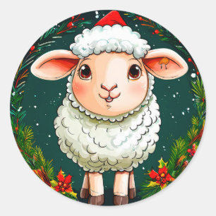 Christmas cartoon sheep classic round sticker