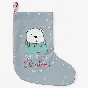 Christmas Cartoon style Bear Personalized Small Christmas Stocking