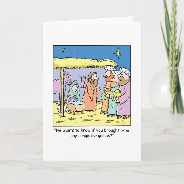 Christmas Cartoon Three Wise Kings Computer Games Holiday Card (Front)