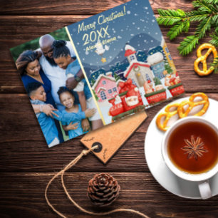 Christmas cartoon train city winter photo foil holiday postcard