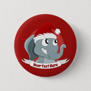 Christmas cartoon with a cute elephant 2 inch round button