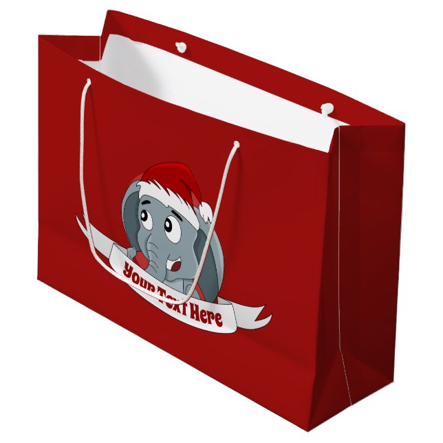 Christmas cartoon with a cute elephant large gift  large gift bag (Front Angled)
