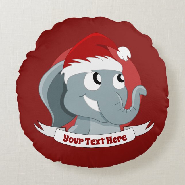 Christmas cartoon with a cute elephant round pillo round pillow (Front)
