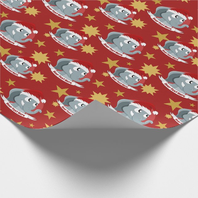 Christmas cartoon with a cute elephant wrapping pa paper (Corner)