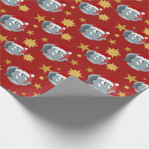 Christmas cartoon with a cute elephant wrapping pa wrapping paper