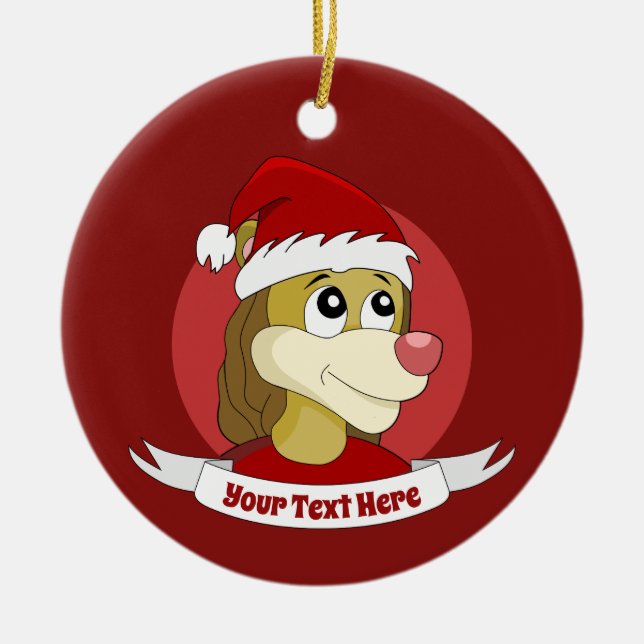 Christmas cartoon with a cute lion ceramic ornamen ceramic ornament (Front)