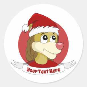 Christmas cartoon with a cute lion classic round s classic round sticker