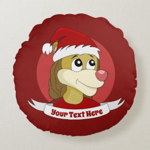Christmas cartoon with a cute lion round pillow