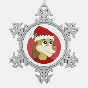 Christmas cartoon with a cute lion snowflake pewter christmas ornament