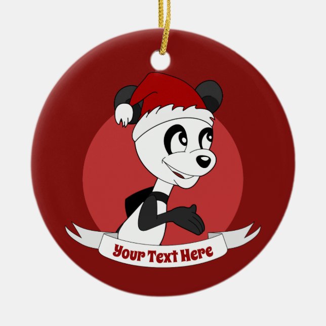 Christmas cartoon with cute panda bear ceramic orn ceramic ornament (Front)