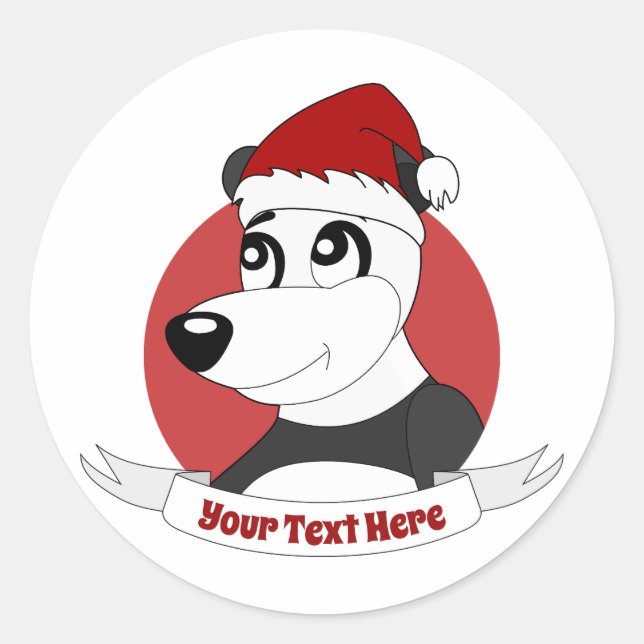 Christmas cartoon with cute panda bear classic rou round sticker (Front)