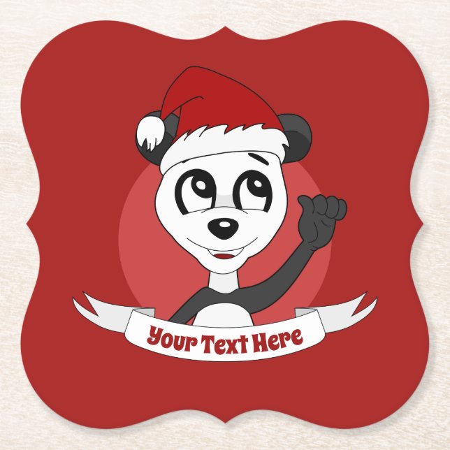 Christmas cartoon with cute panda bear paper coast paper coaster (Front)