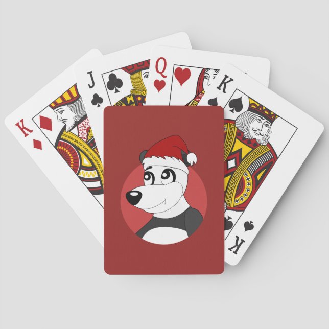 Christmas cartoon with cute panda bear playing car playing cards (Back)