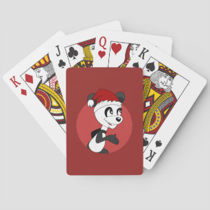 Christmas cartoon with cute panda bear playing car playing cards