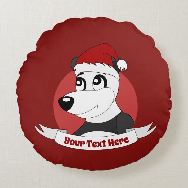 Christmas cartoon with cute panda bear round pillo round pillow (Front)