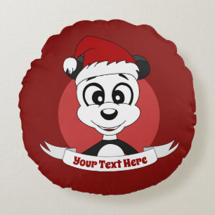 Christmas cartoon with cute panda bear round pillo round pillow