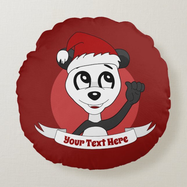 Christmas cartoon with cute panda bear round pillo round pillow (Front)