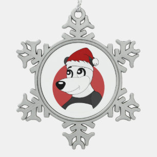 Christmas cartoon with cute panda bear snowflake p snowflake pewter christmas ornament