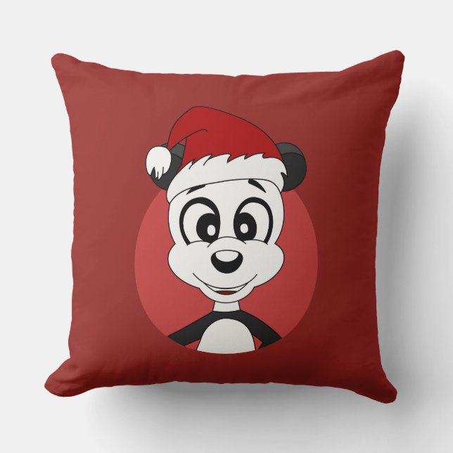 Christmas cartoon with cute panda bear throw pillo throw pillow (Front)