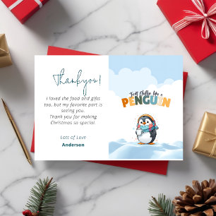 Christmas Cartoonish Just Chillin Like a Penguin Thank You Card