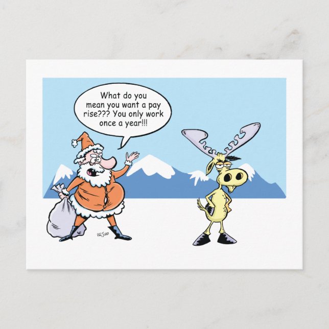 Christmas Cartoons Santa and the striking Reindeer Holiday Postcard (Front)