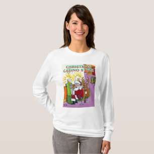 Christmas Casino Style women white long slv shirt