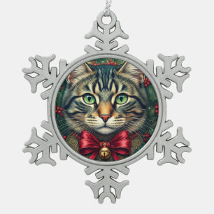 Christmas Cat 2024 Snowflake Pewter Christmas Ornament
